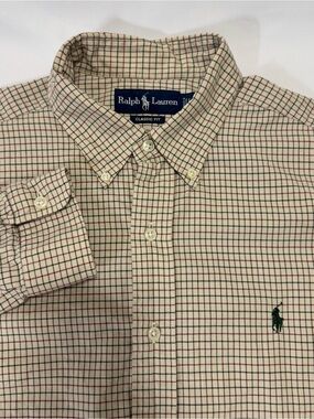 Ralph Lauren Button-Down Shirt in Beige with Green Logo Large